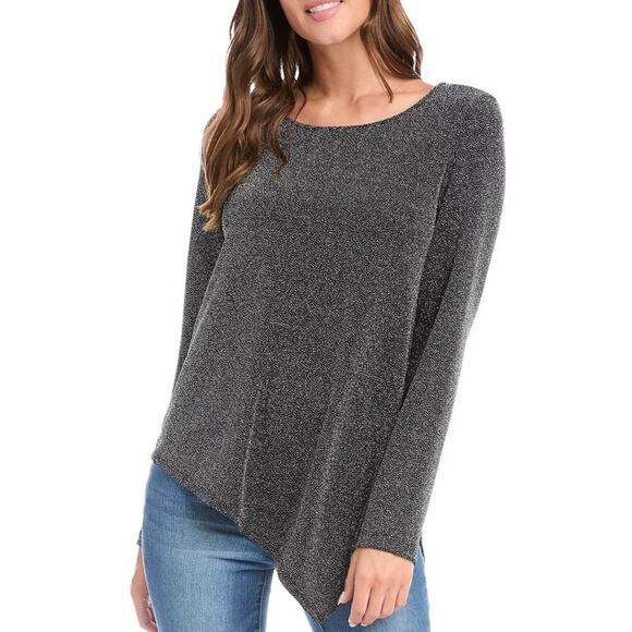 Karen Kane Top Asymmetrical Hem Silver Metallic Black Holiday Date Night XL - Picture 1 of 9